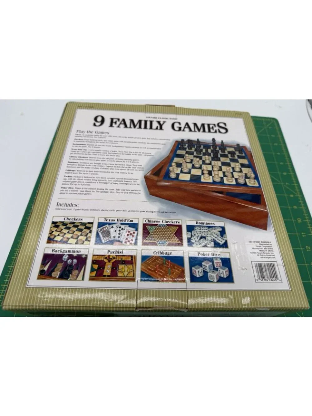 9 Family Games Set Wood Chess Checkers Cribbage By Country Class New READ